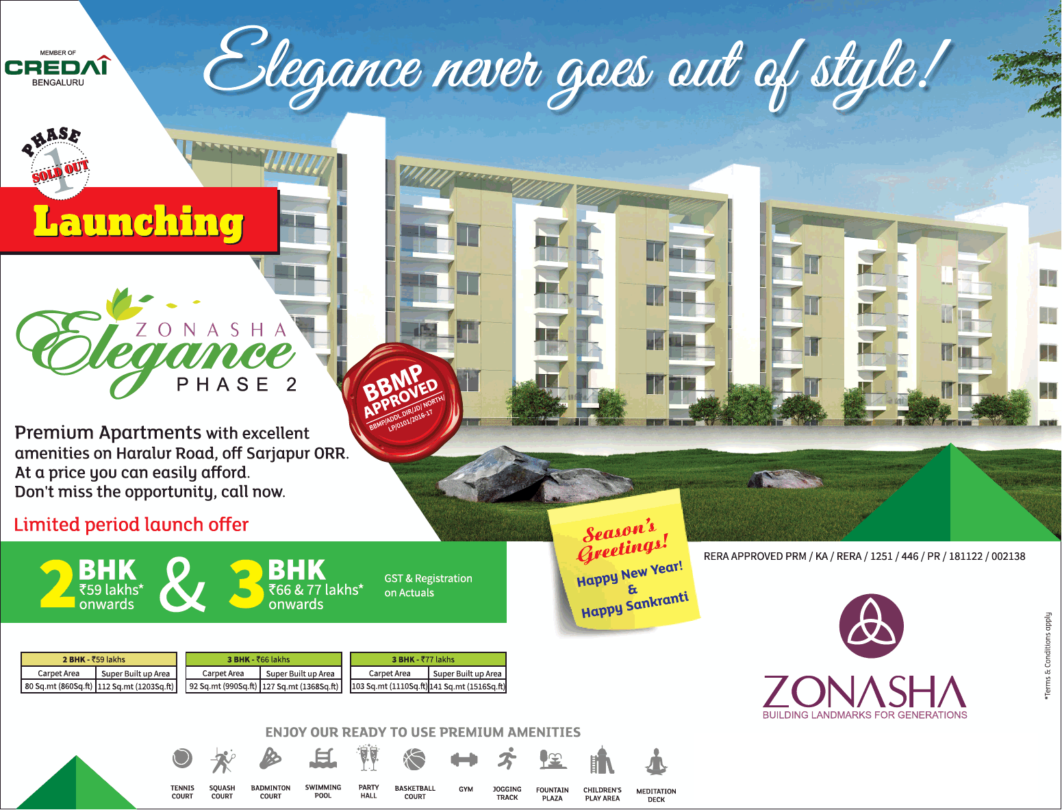 Book premium apartments with excellent amenities at Zonasha Elegance in Bangalore